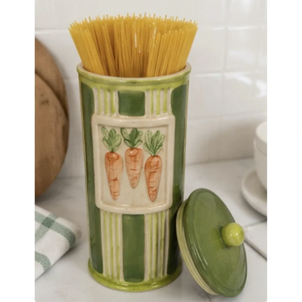Vintage Ceramic Pasta Keeper Canister Container Carrots‎ Embossed Spaghetti
